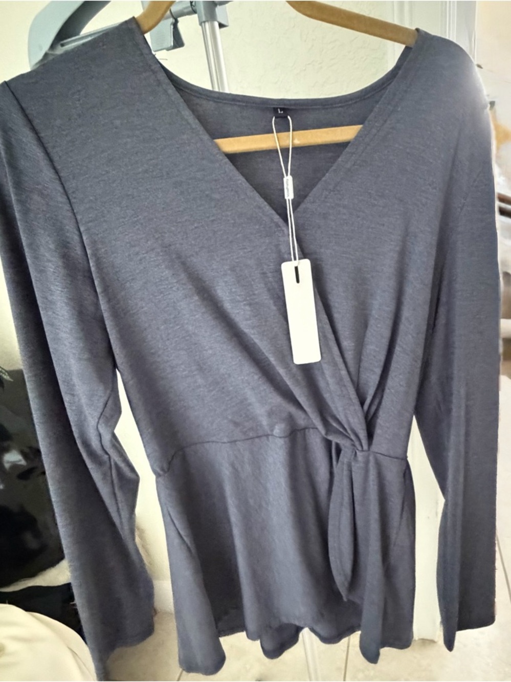Gray Long Sleeve Wrap Top